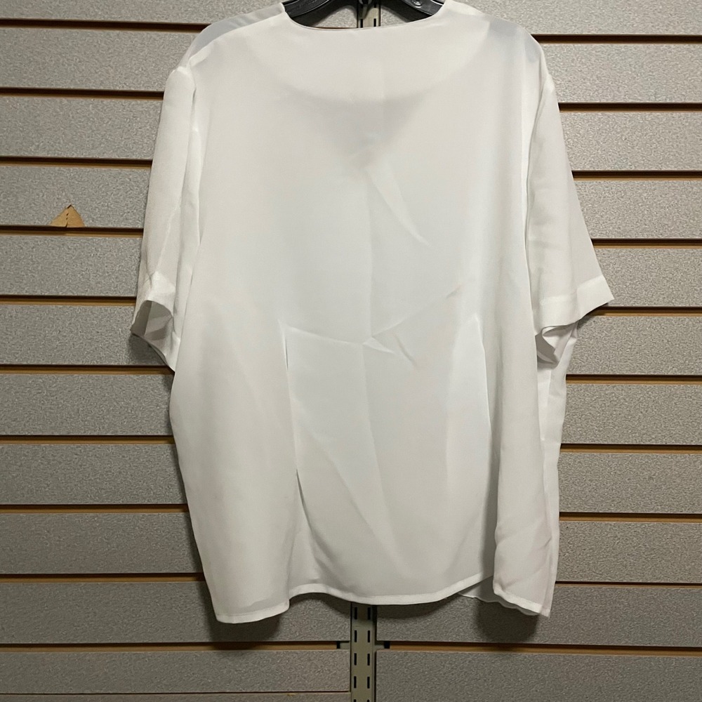 Joanna Embroidered Blouse Floral Applique Short Sleeve Top White Size L‎ Vintage